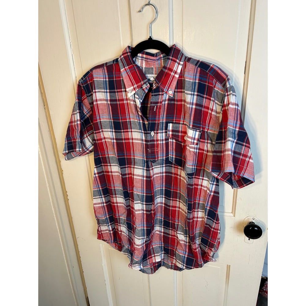 Engineered Garments Madras Plaid Popover Shirt Cotton Linen Short Sleeve S USA